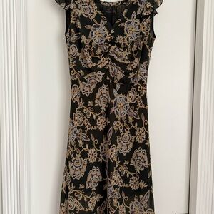Zara basic Black and Gold Floral Midi Dress Medium